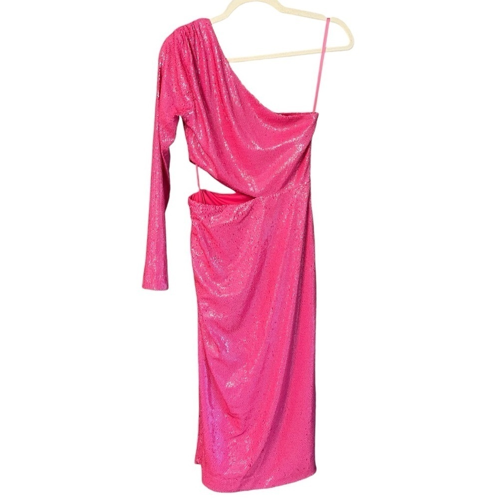 L’Agence One Shoulder Sequin Long Sleeve Dress Pink XS NWOT Party Statement Chic - Picture 8 of 9